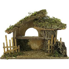 Bertoni Empty Wood Nativity Hut with Fence and Window, Wood, Multi-Colour, 36 x 16 x 27 cm