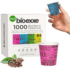 bioexxe Espresso papīra krūzes Kafija 75 ml Iepakojumā 1000 - Bioloģiski noārdāmas vienreizējās lietošanas krūzes Kafijas krūzes izturīgi pret dzērieniem līdz 85°/90° - Mazs izmērs itāļu espresso