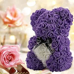 Gifts for Women, Birthday Gifts, Rose Bear, Handmade Rose Teddy Bear, Best Artificial Decoration, Gifts for Mom, Unique Gifts, The Perfect Party Gift Box (Purple)