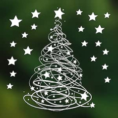 Christmas Window Stickers Reusable Swishy Tree Christmas Window Decoration with 20 Extra Stars - Large