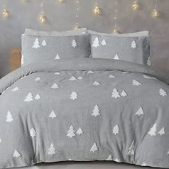 Sleepdown Teddy Fleece Tree žakarda pelēks grozāms gultas veļas komplekts ar spilvendrānām, termiski silts, mājīgs, īpaši mīksts, viegli kopjams karalis (230 cm x 220 cm)