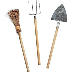 MaMeMi Farm Set with Pitchfork, Broom and Spade [Approx. 11 cm Long, Nativity Accessory for Individual Nativity Scenes] Nativity Scene Accessories/Accessories for Nativity Scenes