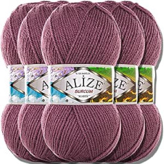 Alize 5 x 100 g Burcum Klasik Classic Turkish Premium Wool, 100% akrilo rankų mezgimo siūlai, paprasti | Verpalai, kūdikių vilna, mezgimo verpalai nėrimui, mezgimas (Dark Rose 440)