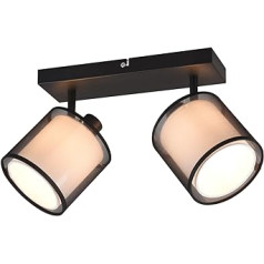 lightling Barto spotlight, 2-bulb ceiling spotlight, width: 32 cm, height: 19 cm, length: 18 cm, body black matt metal, fabric shade smoke-coloured, inner shade white, excl. 2 x E14, max. 28 W