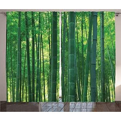 ABAKUHAUS Asian Rustic Curtain, Green Wild Exotic Bamboo, Living Room Universal Tape Curtains with Loops and Hooks, 280 x 225 cm, Hunter Green