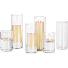 Glasseam Decorative Candle Holder, Pillar Candle Set, Transparent Cylinder Candle Holder, Glass Vases, Set of 6, Lantern Glass Cylinder with Base for Block Candles, Votive Candles, Floating Candles,