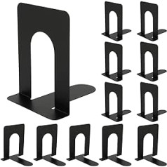 HAKZEON 12 Packs 6 Pairs Bookends, Black Metal Decorative Bookends with Non-Slip Base, Heavy Duty Metal Bookend Holder for Shelves