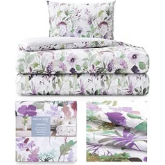 AmeliaHome 2-daļīga gultas veļa 155 x 220 cm ar 1 spilvendrānu 80 x 80 cm 100% kokvilna Zip Averi Plant Pattern Flowers Dominica