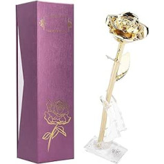 Ejoyous 24K Eternal Rose Gift for Women, Forever Artificial Rose Flowers, Gold-Plated, Real Rose, Valentine's Day, Golden Rose with Base Gift for Girlfriend, Mother's Day, Valentine's Day