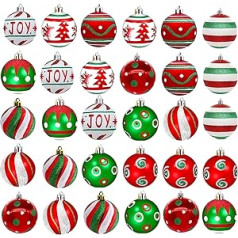 Christmas Baubles Pack of 30 Red Green 6 cm Plastic Christmas Tree Baubles Christmas Decoration with Hanger for Christmas Tree Decoration Winter Holiday Decoration Christmas Wedding Party