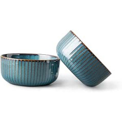 Müslischalen Groß aus Porzellan, 1000ml Bowl Schüssel 2er Set Suppenschüsseln Keramik Schalen Ramen Schüssel Retro Geschirr Blau Serie (15.5CM)