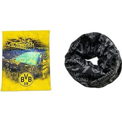 Borussia Dortmund BVB vilnas sega ar stadiona apdruku, 150 x 200 cm un BVB daudzfunkcionālu audumu