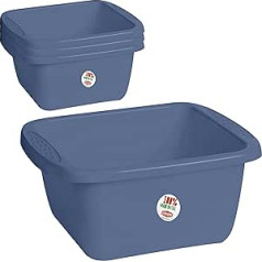 #11 4 x Bowls, 10 Litres, Rectangular, 39 x 35 x 15 cm, Blue, Universal Household Bowl, Washing Bowl, Kitchen Bowl, Washing Up Bowl, Plastic Foot Bath, Care, Camping, Nestable