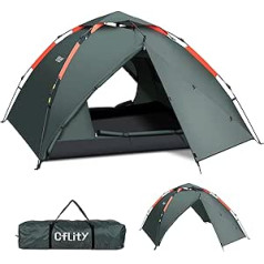 Cflity Camping Tent, 3 Person Instant Pop Up Tent, Waterproof, Three Layers, Automatic Dome Tent, Large 4 Seasons Tent, Backpacking Tent with Rain-Fly 2 Expandable Porch for Camping