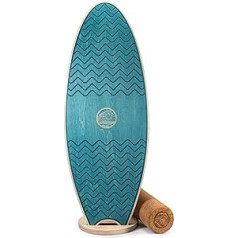 WaveSun Wooden Balance Board Surf with Cork Roll - Non-Slip Trick Board for Adults and Children - Balance Trainer for Home and Outdoor Use - Skateboard & Surfboard Training