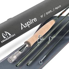 Maximumcatch Aspire Fly Rod 40T oglekļa šķiedras 4 gabalu makšķere ar anodētu spoles turētāju, 5/6/8wt