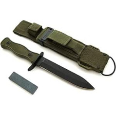 KOSxBO® BW Knife 26.5 cm - Multipurpose Military Combat Knife with Sharpening Stone - Tactical Combat Knife - Hunting Knife - Outdoor - Leisure Knife Green Black - USA Knife