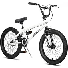 AVASTA 20 collu frīstaila jauniešu BMX velosipēds Bērnu velosipēds 6 7 8 9 10 11 12 13 14 gadus veciem zēniem, meitenēm jauniem pieaugušajiem un iesācēju līmeņa braucējs ar 4 knaģi, balts