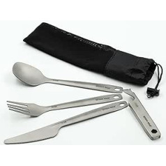 Outdoor Ninja Titanium Outdoor Cutlery Set Consists of Titanium Knife, Titanium Fork, Titanium Spoon and Titanium Bottle/Can Opener with Storage Bag