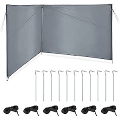 Relaxdays Windscreen, Privacy Screen, Camping & Beach, H x W: 1.5 x 4 m, Steel Poles, Polyester, with Pegs & Ropes, Grey