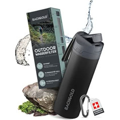 Bachgold® Professional Outdoor Water Filter Bottle [650 ml] with 1500 L Filter Capacity I Removes 99.99% of All Bacteria and Filters Viruses, Particles and Heavy Metals I Blackout and Crisis Proof