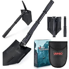 URPRO Folding Camping Shovel with Pickaxe, Extended Handle and Portable Carbon Steel Handle and Blade, Survival Hills, Military, Fire Extinguisher, for Gardening, Digging, Snow