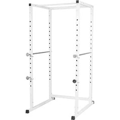 GORILLA SPORTS® Power Rack - 103 x 120 x 212 cm, ar pievilkšanas stieni un hanteles statīvu, 15 virzienos regulējamiem, neslīdošiem gumijas gala uzgaļiem, tērauds, balts - spēka būris, daudzu trenažieru zāle, fitnesa stacija