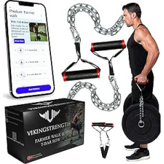 VIKINGSTRENGTH Farmers Walk Grips, Strongman ekipējums pārī + T veida stieņu rokturi Viking Press Attachment + V-Stength Workout App