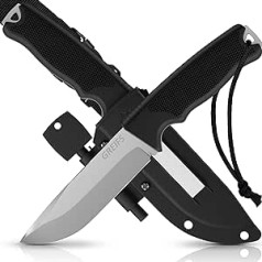 GREIFS® Outdoor Knife G7 Made of 440C Steel with Holster and Fire Steel, Elegant Survival Knife for Bushcraft Equipment, Hunting Knife, Carving Knife, Ride Knife (Silver)