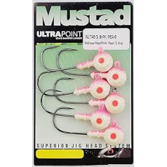 Mustad Glass Bass Jig Head Scale UV Eyes SZ3/0 Makšķerēšanas termināla piederumi (6 iepakojumi), Rozā/Pērle, Izmērs 3/8