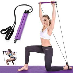 HUWAI-F Pilates Bar Kit with Resistance Band Yoga Pilates Stick Yoga Gymnastics Bar with Foot Loop for Yoga, Stretch, Sculpt, Twisting, Sit-Up Bar, Resistance Band, Purple