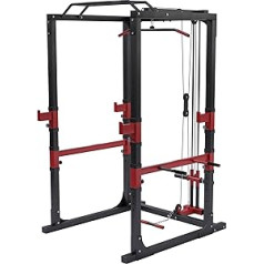 GORILLA SPORTS® Power Rack - 154,5 x 164 x 214,5 cm, ar pievilkšanas stieni, troses vilkmi, latas nolaižamo un hanteles statīviem, vairāku rokturu, regulējams, tērauda elektriskais būris, vairāku trenažieru zāle, fitnesa statīvs, fitnesa staci