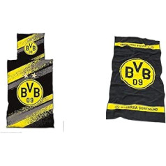 Borussia Dortmund BVB gultas veļas grafiti svītras viena izmēra un BVB dušas dvieļu emblēma 70x140 cm viens izmērs