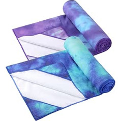 2 Pieces Yoga Towel, Non-Slip Hot Yoga Mat Towel, 185 x 63 cm, Soft Sweat Absorbent, Yoga Blanket, Multicoloured, Yoga Accessories, Workout Towel for Gym, Pilates, Yoga (Purple and