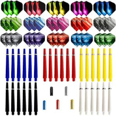 BIPY Nylon Dart Shafts and 2D Flights, Set in 2BA Medium Nylon Shafts, Colorful Flights and O-Rings, Professional Dart Accessories Set, Perfect Accessories for Indoor Darts Games