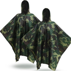 Panitay 2 pack maskēšanās lietus pončo lielapjoma Camo lietus rīks militārais Camo medību pončo ūdensizturīgs unisex armijas pončo āra Camo lietusmēteļa pajumte medībām, makšķerēšanai, kempingiem,