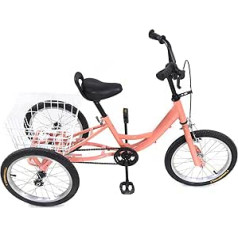 Tricycle for Children Single Speed Cruiser Bike with Shopping Basket Single Speed Children's Bicycle Large Basket Bicycle Bikes Children's Tricycle 7-10 Years Single Speed 16 Inch 3 Wheel Light Orange