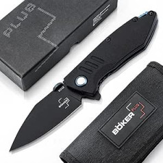 BÖKER PLUS® Bend Assisted Opener - Spring-Assisted Knife with Flipper & Thumb Lifter - Tactical Folding Knife Black with Clip - One-Handed Knife Spring Supported - Linerlock Knife in Gift Box