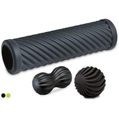 PINOFIT Fascia Roller Set Wave ☆ Fascia Roller, Masāžas Bumba un Duobols ☆ Ietver vingrojumu plakātu