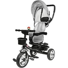JEOBEST 4 in 1 Tricycle Pushchair for Children, Tricycle with Handle, Tricycle with Push Handle, Bicycle with Bell, Grey