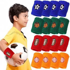 16 Pcs Kids Wristbands Sports Sweatbands Elastic Cotton Wristband Kids Wristbands Sports Sweatband for Boys Girls Basketball Football Tennis (4 Colors)