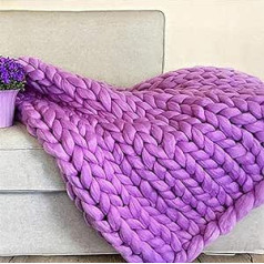 Chunky Knit Blanket, Throw, Soft Jumbo Chenille Throw Blanket, 100% Hand Knitted Throw Blankets for Couch, Bed, Large Thick Yarn, Cable Knit Blanket, Large Rope Knot ( Color : 6cm Purple, Size