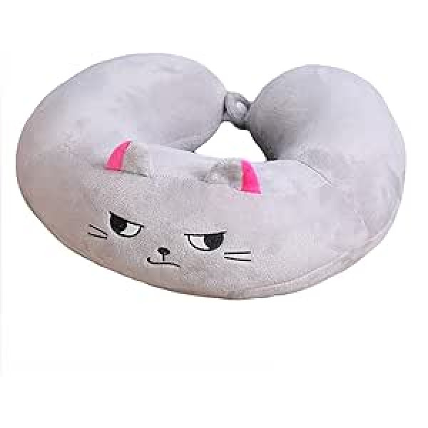 U-FORM Cartoon Neck Pillow, PP Cotton Neck Pillow Support Pillow, Cat Children Travel Pillow Ideal for Travel Office and Home, gray