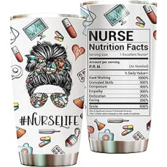 MUGSTON Nurse Life Messy Bun matu kauss ar vāku — Uztura fakti, izolēts no nerūsējošā tērauda, 20 oz — praktizējošas dāvanas dzimšanas dienā, atzinības nedēļa, izlaiduma meitenes, sievietes