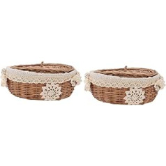 XENITE 1 Piece Rattan Storage Basket, Vegetable Tray with Lid, Food Container, Flower Pot Tray, Woven Basket, Rattan Serving Tray, Rattan Fruit Baskets, Woven Basket, Household Basket, Table Basket K