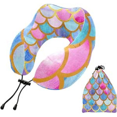 YOUJUNER Travel Pillow Colourful Mermaid Scales Memory Foam Neck Pillow Support Pillow Neck Pillow