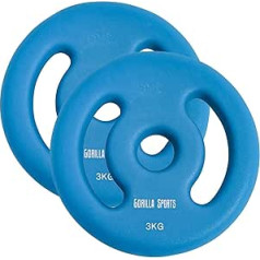 GORILLA SPORTS® Neoprēna svaru plāksnes - komplekts 2, 2x1kg, 2x2kg, 2x3kg, 2x4kg, 2x5kg atsvari, 30/31 mm urbums, ar rokturiem, čuguns - svaru plāksnes, svaru plākšņu komplekts