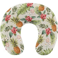 FJQWKLF Chin Support Travel Pillow, Compatible with Vintage Tropical Flowers, Pineapple Flower Neck Pillow, U Shaped Memory Foam Pillow, Comfortable Airplane Car Pillow for Nap