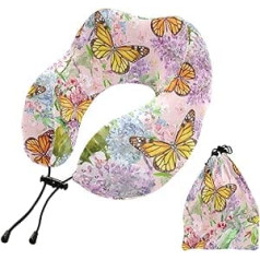 YOUJUNER Travel Pillow Flowers Butterfly Flower Memory Foam Neck Pillow Support Pillow Neck Pillow