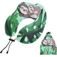 YOUJUNER Travel Pillow Cute Sloth Palm Leaves Memory Foam Neck Pillow Support Pillow Neck Pillow